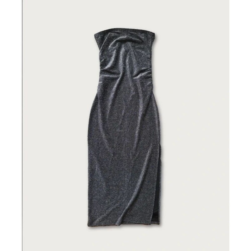 Silver Glitter Strapless Dress, M/L